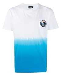 T-shirt girocollo effetto tie-dye bianca e blu