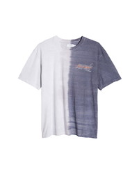 T-shirt girocollo effetto tie-dye bianca e blu scuro