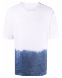 T-shirt girocollo effetto tie-dye bianca e blu scuro di 120% Lino
