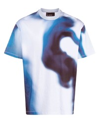 T-shirt girocollo effetto tie-dye bianca e blu scuro di Neil Barrett