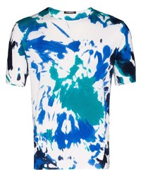 T-shirt girocollo effetto tie-dye bianca e blu di Canessa
