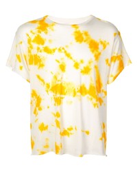 T-shirt girocollo effetto tie-dye bianca e gialla