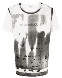 T-shirt girocollo effetto tie-dye bianca e nera di Alexander McQueen
