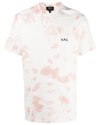 T-shirt girocollo effetto tie-dye bianca e rosa