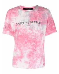 T-shirt girocollo effetto tie-dye bianca e rosa di Garcons Infideles