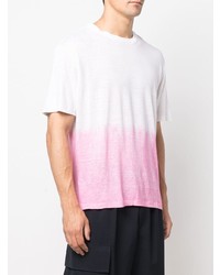 T-shirt girocollo effetto tie-dye bianca e rosa di 120% Lino