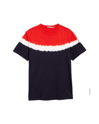 T-shirt girocollo effetto tie-dye bianca e rossa e blu scuro