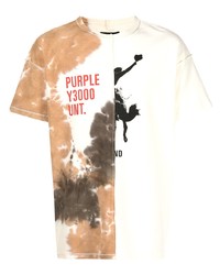 T-shirt girocollo effetto tie-dye bianca di purple brand