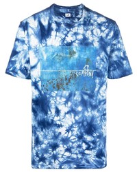 T-shirt girocollo effetto tie-dye blu scuro e bianca di C.P. Company