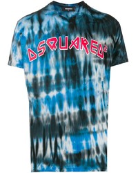 T-shirt girocollo effetto tie-dye blu di DSQUARED2
