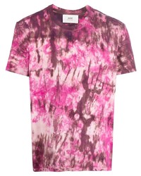 T-shirt girocollo effetto tie-dye fucsia di Ami Paris