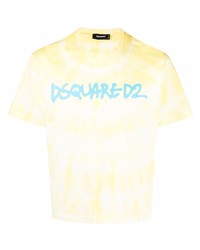 T-shirt girocollo effetto tie-dye gialla di DSQUARED2