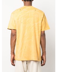 T-shirt girocollo effetto tie-dye gialla di 424