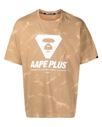 T-shirt girocollo effetto tie-dye marrone chiaro di AAPE BY A BATHING APE