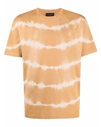 T-shirt girocollo effetto tie-dye marrone chiaro di Roberto Collina