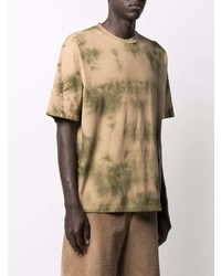 T-shirt girocollo effetto tie-dye marrone chiaro di Acne Studios