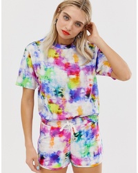 T-shirt girocollo effetto tie-dye multicolore di Monki