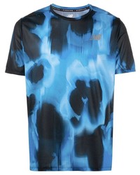T-shirt girocollo effetto tie-dye nera e blu