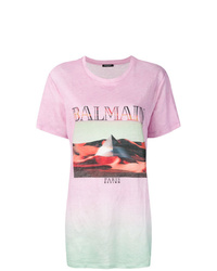 T-shirt girocollo effetto tie-dye rosa di Balmain