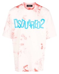 T-shirt girocollo effetto tie-dye rosa di DSQUARED2