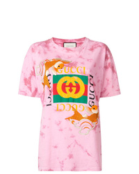 T-shirt girocollo effetto tie-dye rosa di Gucci