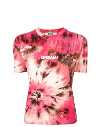 T-shirt girocollo effetto tie-dye rosa di MSGM