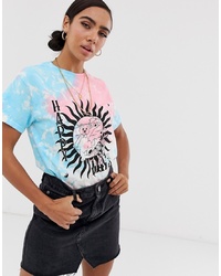 T-shirt girocollo effetto tie-dye rosa di New Girl Order