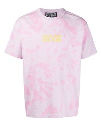 T-shirt girocollo effetto tie-dye rosa di VERSACE JEANS COUTURE