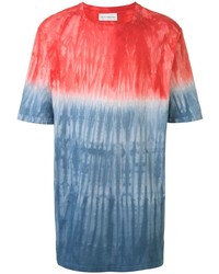 T-shirt girocollo effetto tie-dye rossa e blu scuro