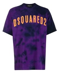 T-shirt girocollo effetto tie-dye viola di DSQUARED2