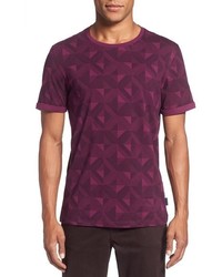 T-shirt girocollo geometrica melanzana scuro