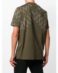 T-shirt girocollo geometrica verde oliva di Neil Barrett