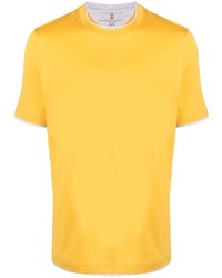 T-shirt girocollo gialla di Brunello Cucinelli