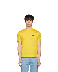 T-shirt girocollo gialla di Prada