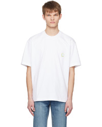 T-shirt girocollo in pelle ricamata bianca di Solid Homme