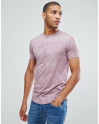 T-shirt girocollo in pelle scamosciata rosa