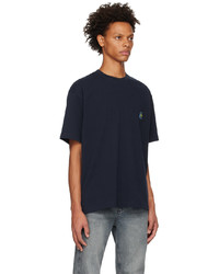 T-shirt girocollo in pelle stampata blu scuro di Solid Homme