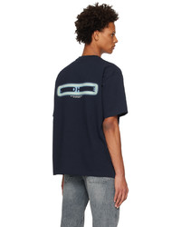 T-shirt girocollo in pelle stampata blu scuro di Solid Homme