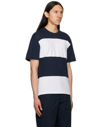 T-shirt girocollo in rete a righe orizzontali blu scuro di Noah