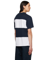 T-shirt girocollo in rete a righe orizzontali blu scuro di Noah