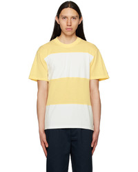 T-shirt girocollo in rete a righe orizzontali gialla