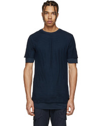 T-shirt girocollo in rete blu scuro