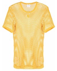 T-shirt girocollo in rete gialla di Courrèges