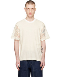 T-shirt girocollo in rete lavorata a maglia bianca di Tanaka