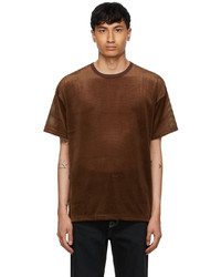 T-shirt girocollo in rete marrone