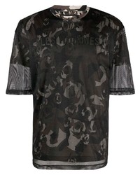 T-shirt girocollo in rete mimetica nera di Les Hommes
