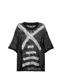 T-shirt girocollo in rete nera e bianca di Newams