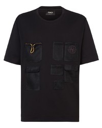 T-shirt girocollo in rete nera di Fendi