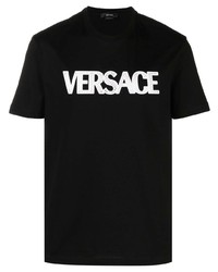 T-shirt girocollo in rete nera di Versace