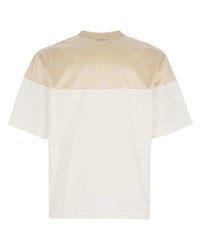 T-shirt girocollo in rete ricamata beige di Fendi